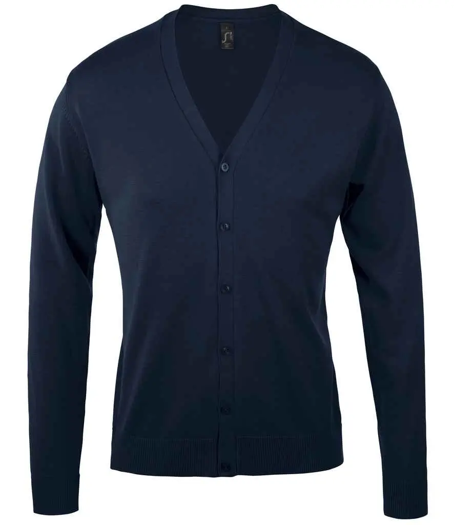 SOL'S Golden Cotton Acrylic V Neck Cardigan NAVY FRONT.webp