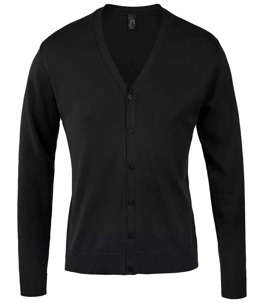 SOL'S Golden Cotton Acrylic V Neck Cardigan BLACK FRONT.webp