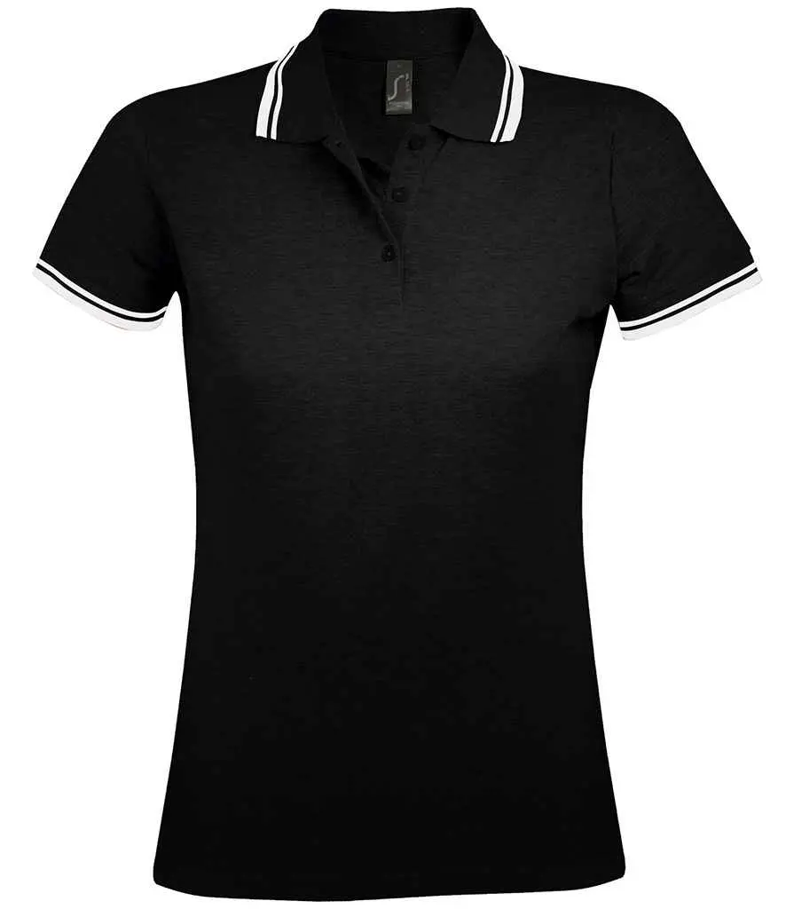 SOL'S Ladies Pasadena Tipped Cotton Piqué Polo Shirt 10578 BKWH FR.webp