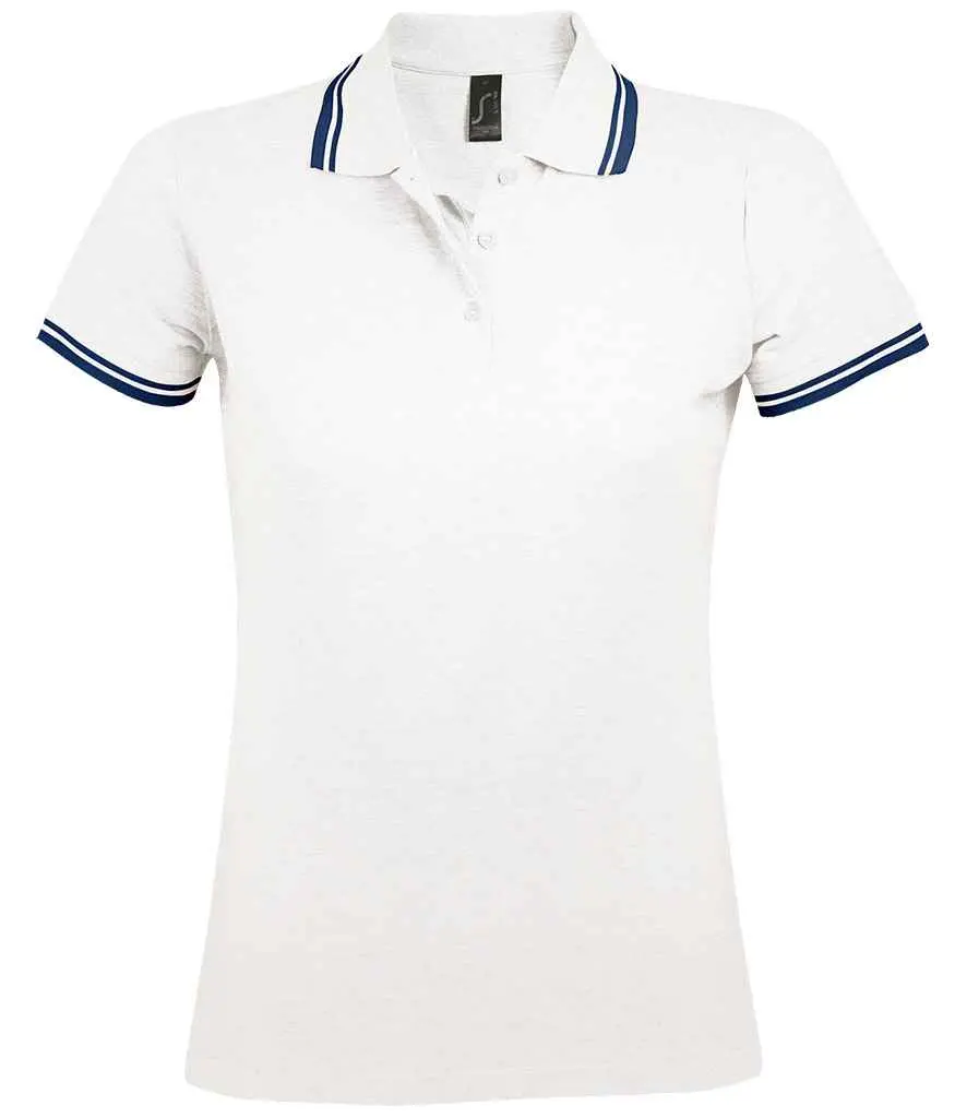 SOL'S Ladies Pasadena Tipped Cotton Piqué Polo Shirt 10578 WHNV.webp