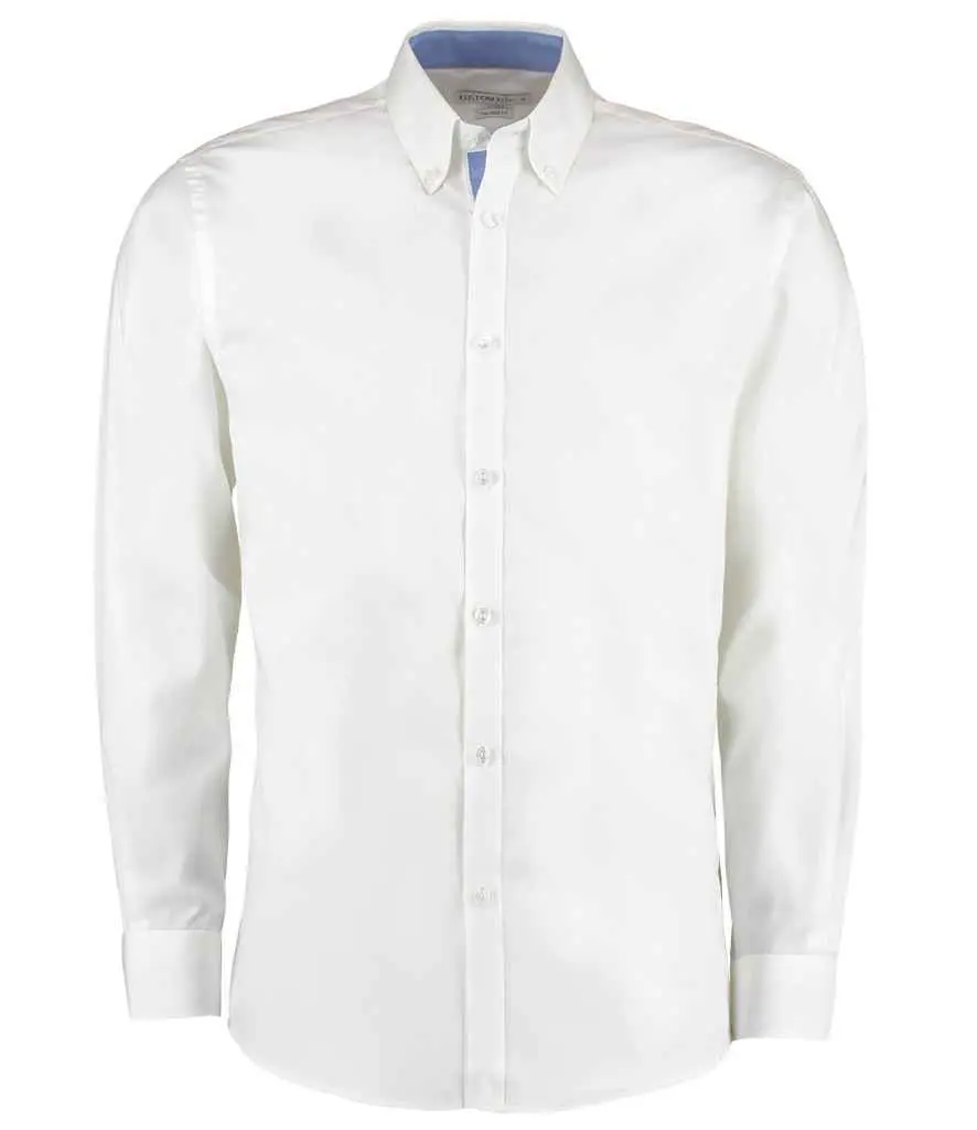 Kustom Kit Contrast Premium Oxford Shirt KK190 White Mid Blue.webp