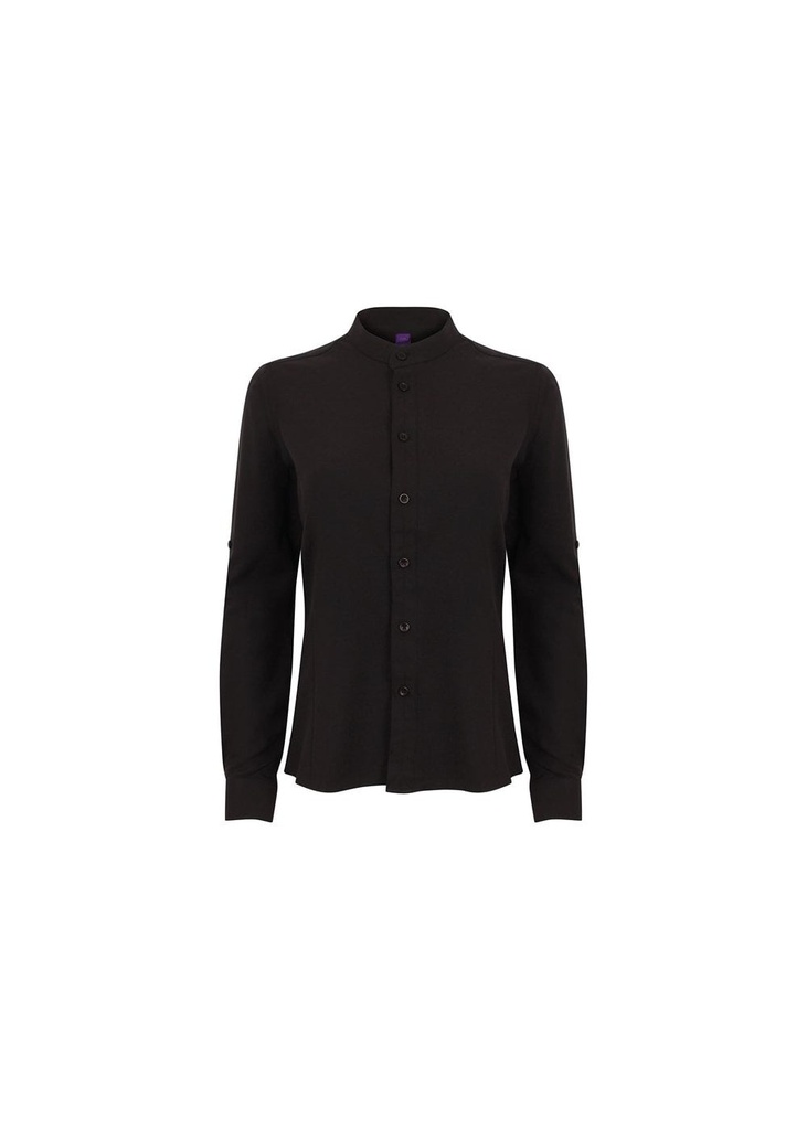 Henbury Women's Mandarin Shirt With Roll-Tab Sleeve HB593