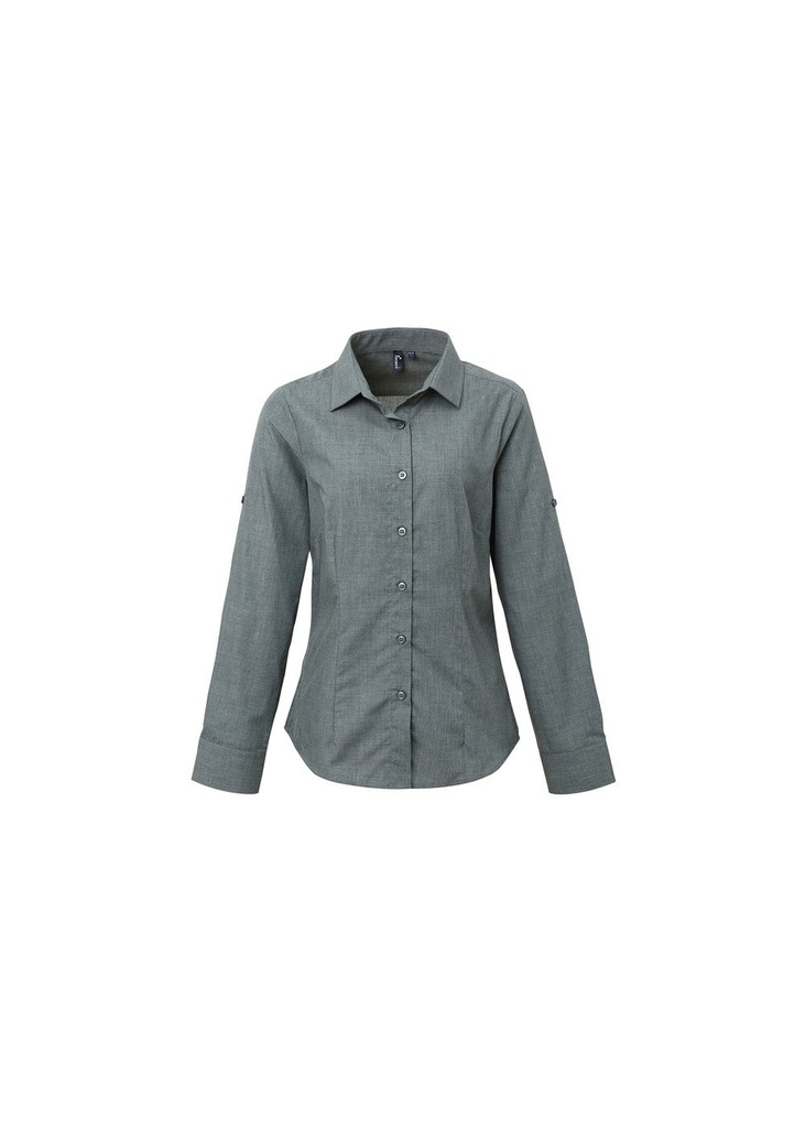 Premier Womens Poplin Cross-Dye Roll Sleeve Shirt PR317