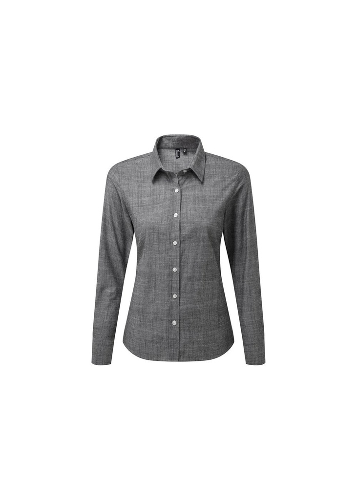 Premier Womens Cotton Slub Chambray Long Sleeve Shirt PR345