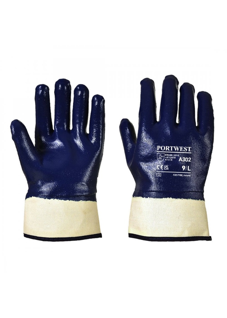 Portwest Fully Dipped Nitrile Safety Cuff Gloves A302