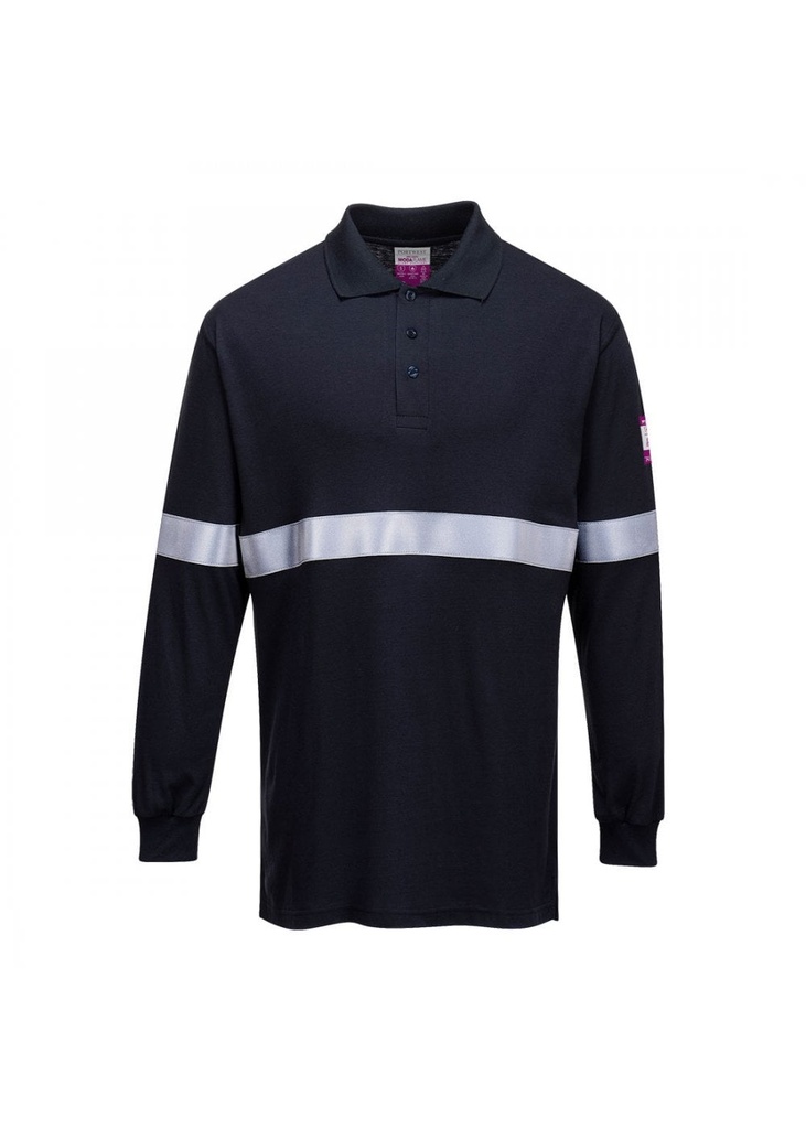 Portwest Flame Resistant Anti-Static Long Sleeve Polo Shirt With Reflective Tape FR03