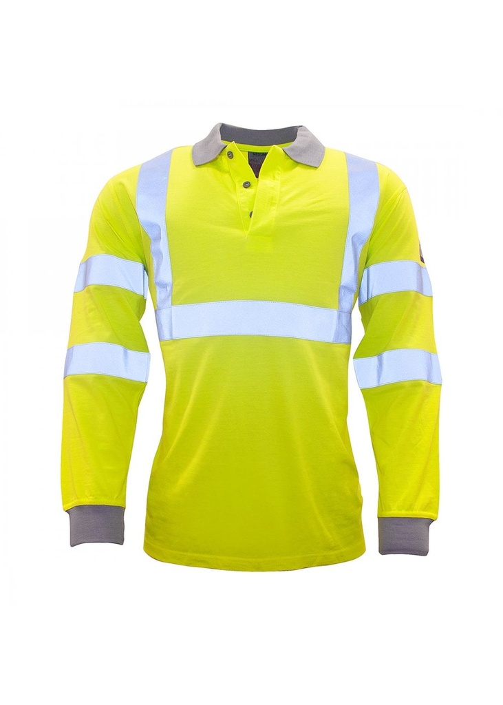 Portwest Flame Resistant Anti-Static Hi-Vis Long Sleeve Polo Shirt FR77